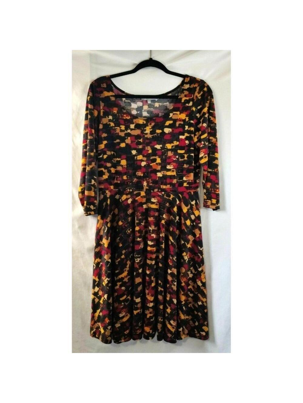 Ny Collection 3/4 Sleeve Printed Scoop Neck Dress Multicolor Womens